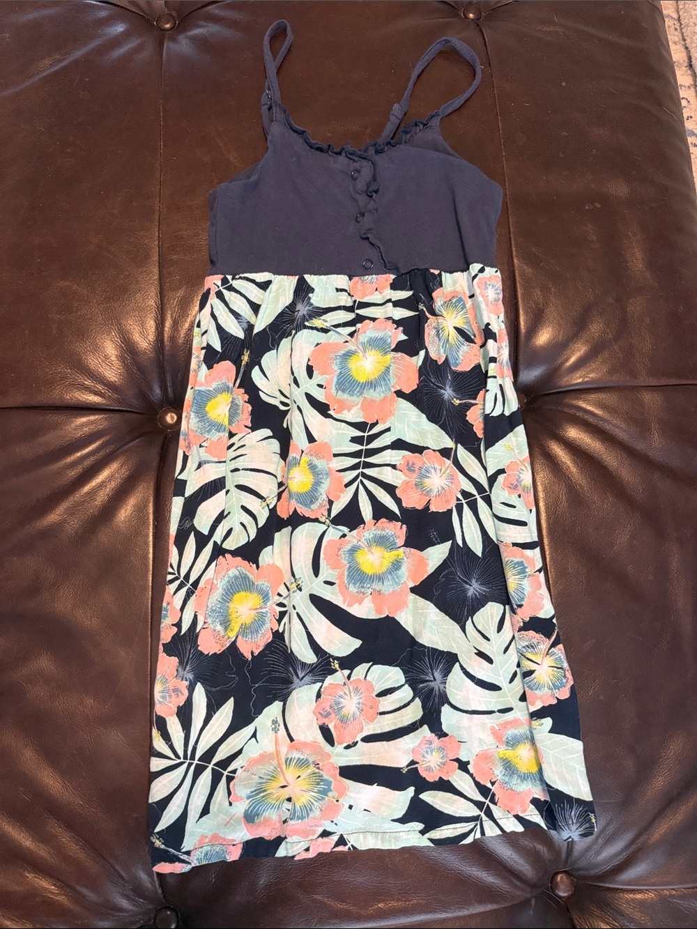 Roxy Navy Blue and Floral Sundress with Pink and Yellow Blooms